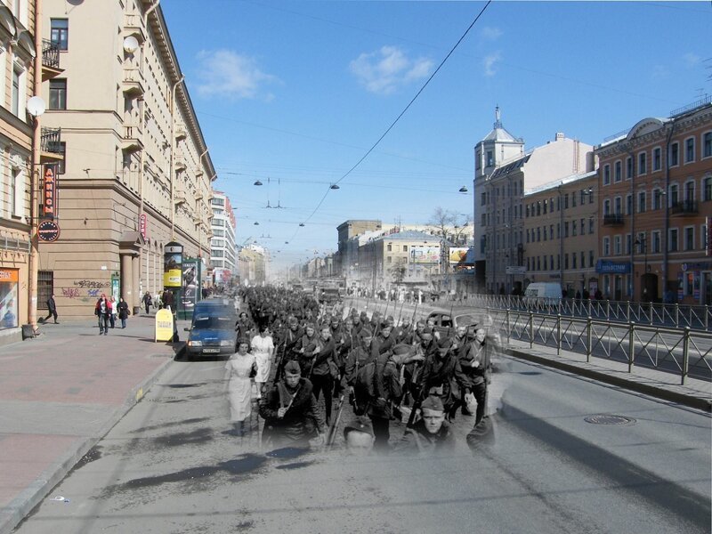 Ленинград 1941-2009 Лиговский проспект. Войска уходят на фронт 