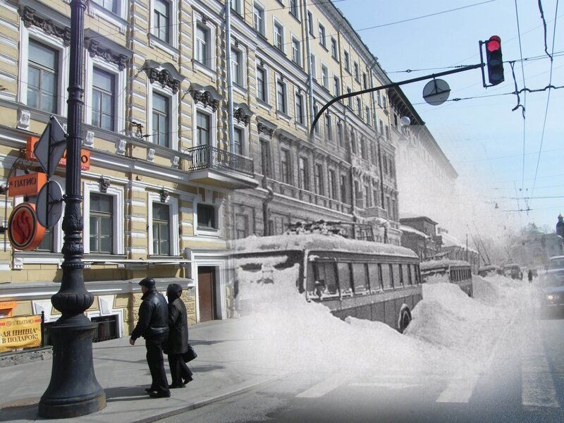 Ленинград 1942-2009 Невский 182. Замерзшие троллейбусы 