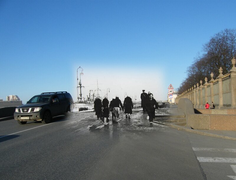Ленинград 1942-2009 Дворцовая набережная.Верхний Лебяжий мост 