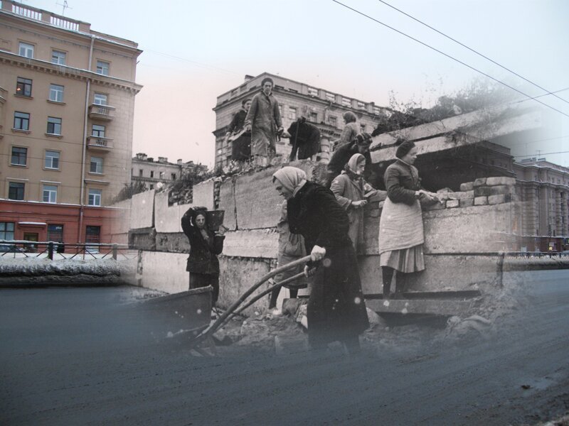 Ленинград 1941-2010 Московский проспект у Парка Победы. Строительство баррикад 
