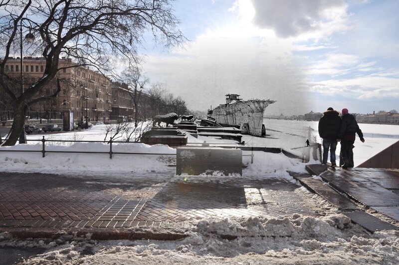 Ленинград 1942-2010 Адмиралтейская набережная. Недостроенный крейсер Чапаев 