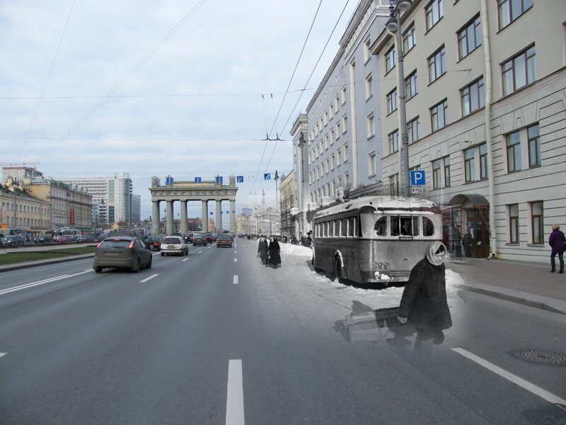 Ленинград 1942-2009 Московский проспект. Замерзший троллейбус 