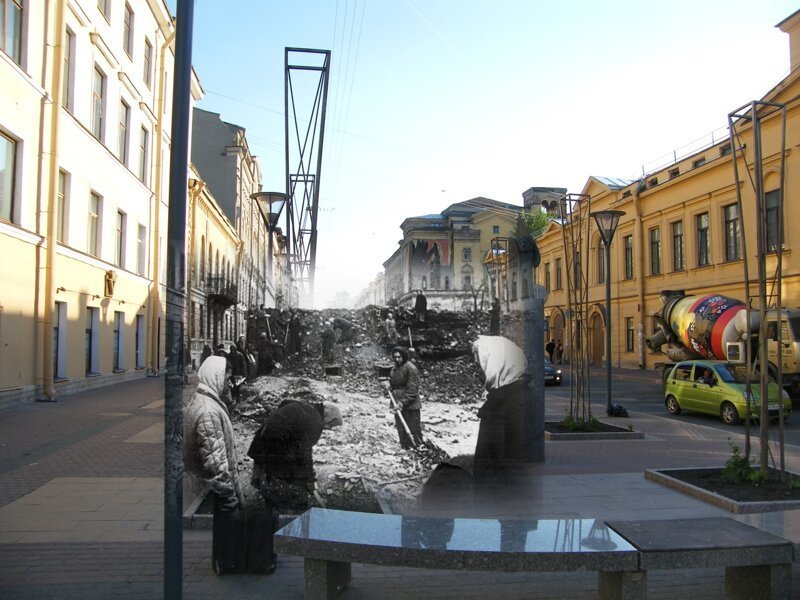 Ленинград 1941-2009 Улица Правды. Ленинградки строят укрепления. Идет подготовка к уличным боям