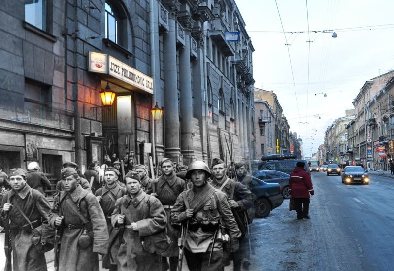 Ленинград 1941-2010 Загородный 27. Регулярные части Красной армии следуют к передовой 