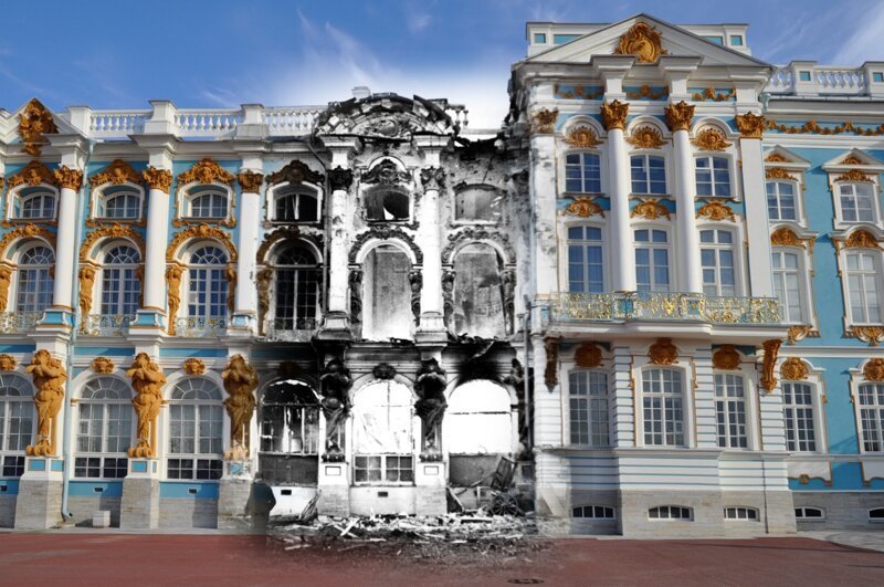 Пушкин 1942-2011 Екатерининский дворец после пожара 