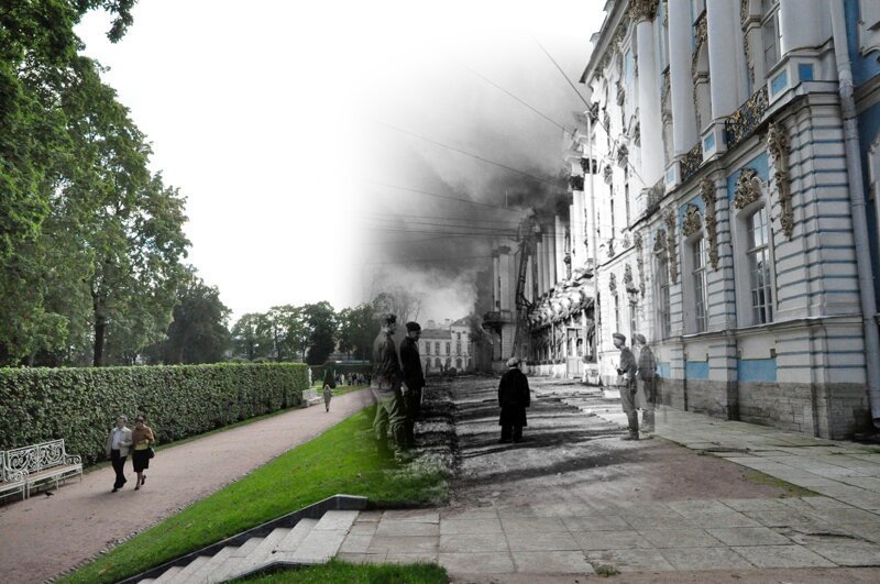 Пушкин 1941-2011 Екатерининский дворец. Гитлеровцы у горящего дворца 