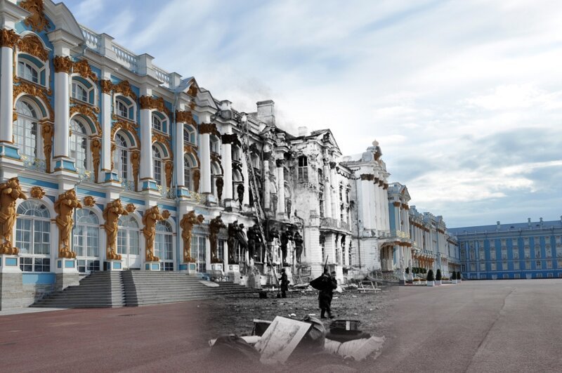 Пушкин 1941-2011 Екатерининский дворец. Немецкий солдат выносит добро из разоренного дворца