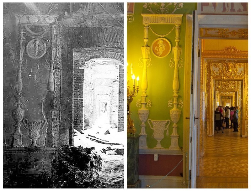 Пушкин 1944-2016 Екатерининский дворец. Зеленая столовая Анфилада сравнение 