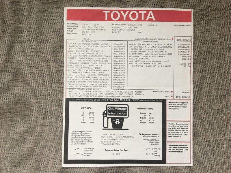 Японский янгтаймер Toyota Celica All-Trac Turbo 1988