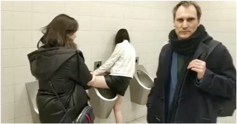 Справлявшая нужду в писсуар мужского туалета девушка вывела мужчину из себя
