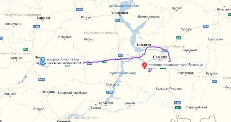 На минуточку, расстояние от Кичкилейки до Безенчука (Самарская область) составляет около 500 километров.
