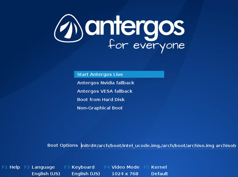 Процесс установки Antergos