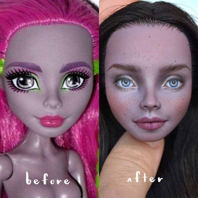 Художница «очеловечила» кукол с помощью макияжа