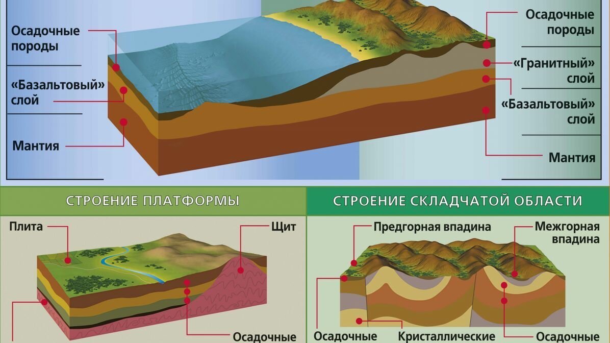 На приведенном ниже рисунке строение платформы плита обозначена цифрой