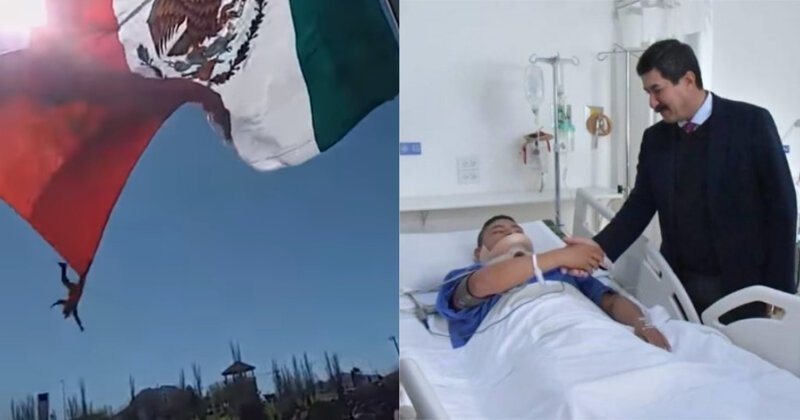 На репетиции военного парада в Мексике солдат взлетел в небо вместе с флагом