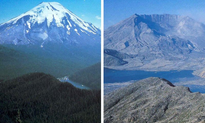3. Вулкан Сент-Хеленс до и после извержения