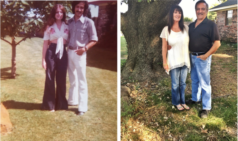 7. «Мои родители около своего дерева в 1975 и в 2016»