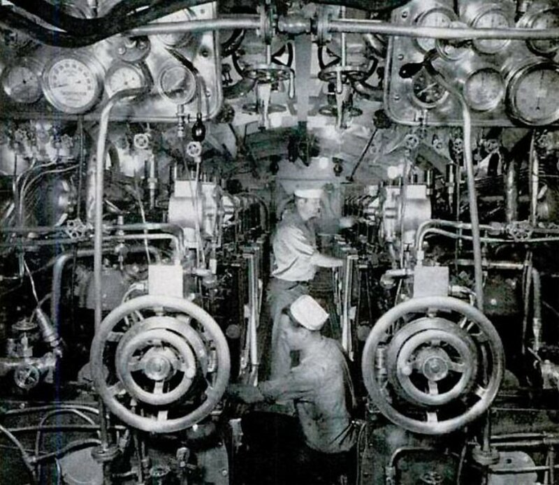 Внутри американской дизельной подводной лодки, 1939 год.