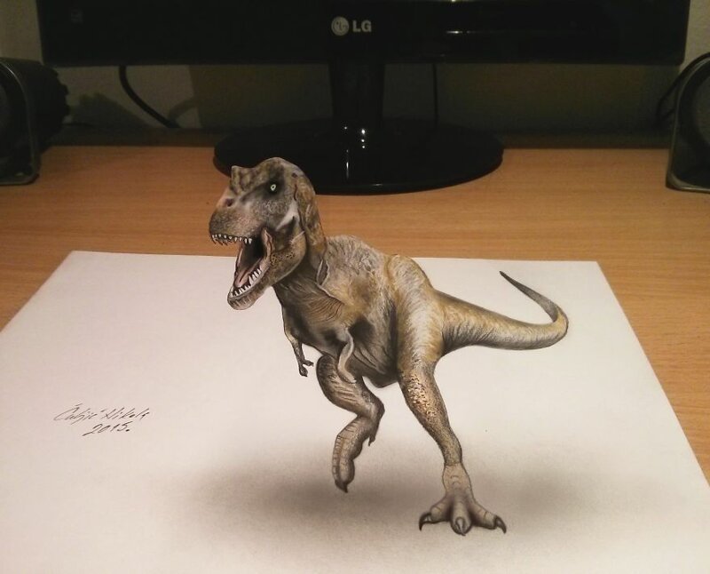 Тираннозавр Рекс, цветные карандаши.