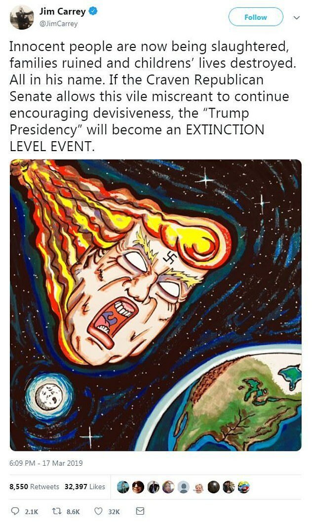 Джим Керри рисует карикатуры на Трампа