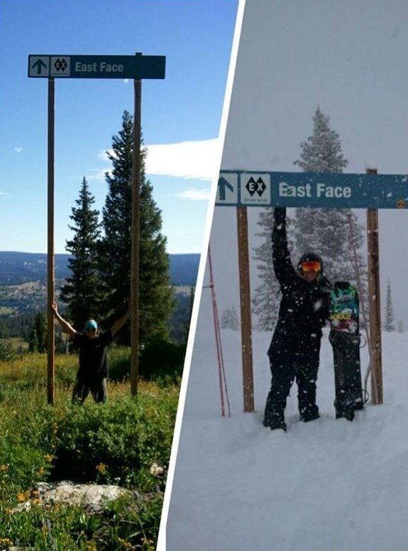 2. «Знак на лыжной трассе летом и зимой»