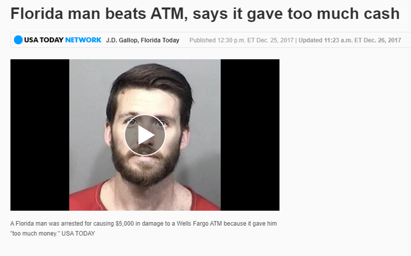 "Житель Флориды избил банкомат, который выдал слишком много денег"
