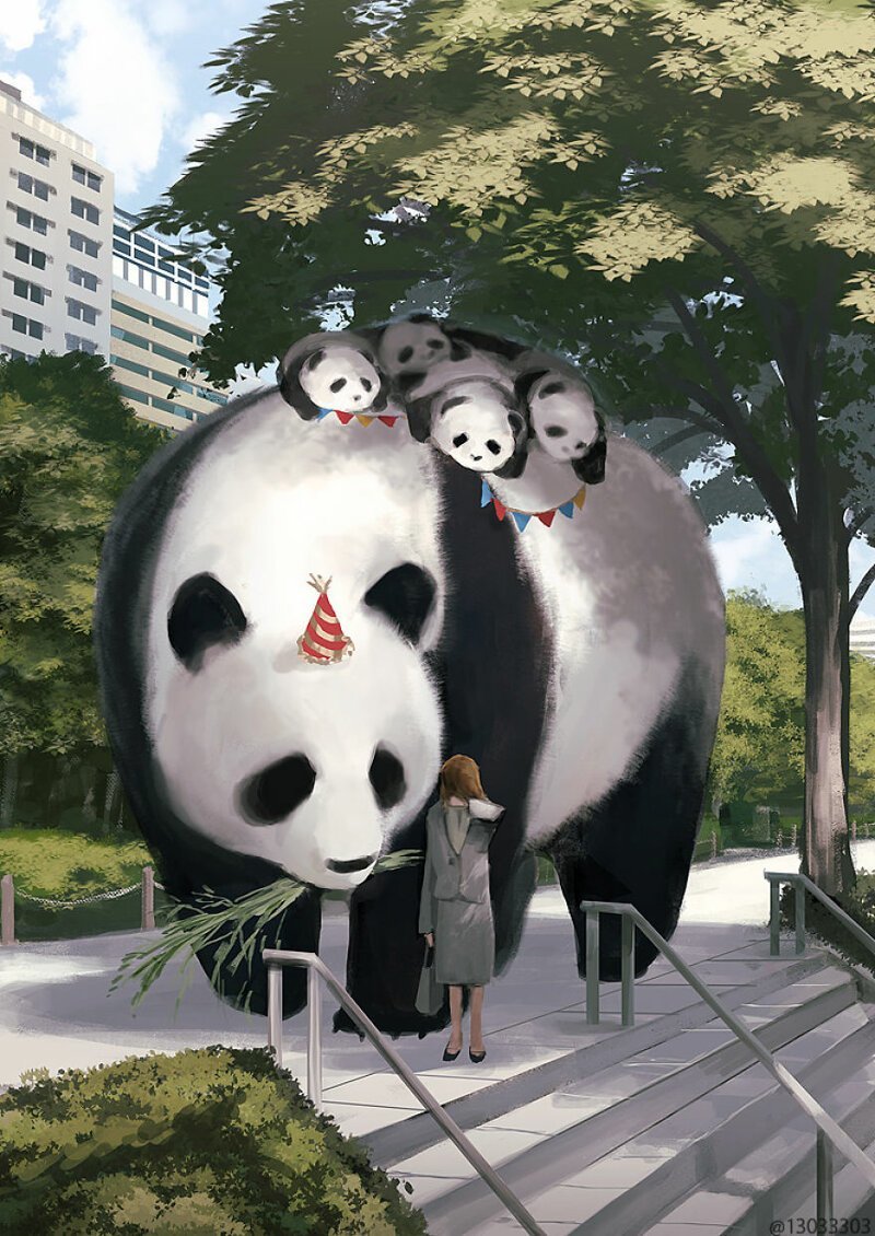 Художник из Японии создаёт картины с мирами, в которых обычные животные выглядят гигантами