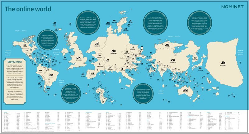 4. Как выглядела бы карта мира, если бы площадь страны зависела от количества сайтов, зарегистрированных в национальном домене