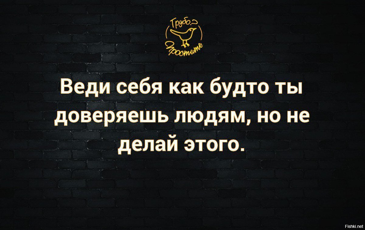 Веду жизнь. Веди себя будто доверяешь людям. Делай вид что доверяешь людям. Веди себя как будто доверяешь людям но никогда. Делай вид что доверяешь людям но никогда этого не делай.