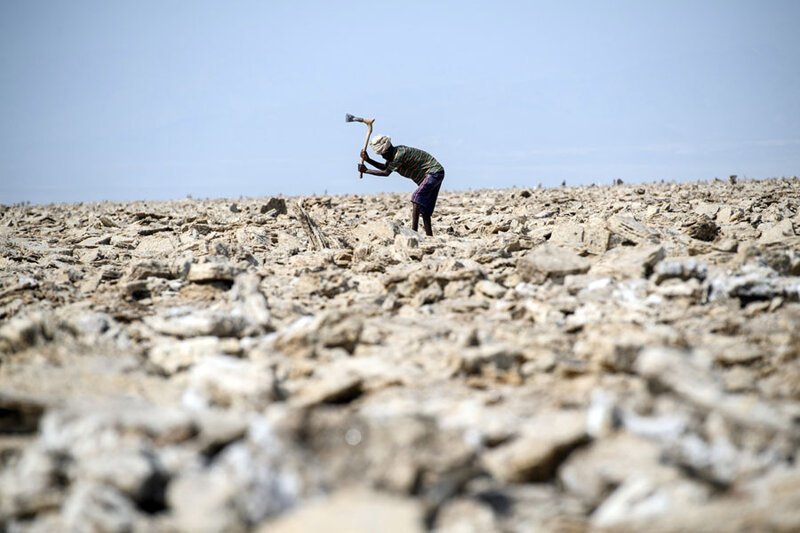 Местный мужчина вручную выкапывает соляные блоки. Фото: Карл Корт (Carl Court: Getty)
