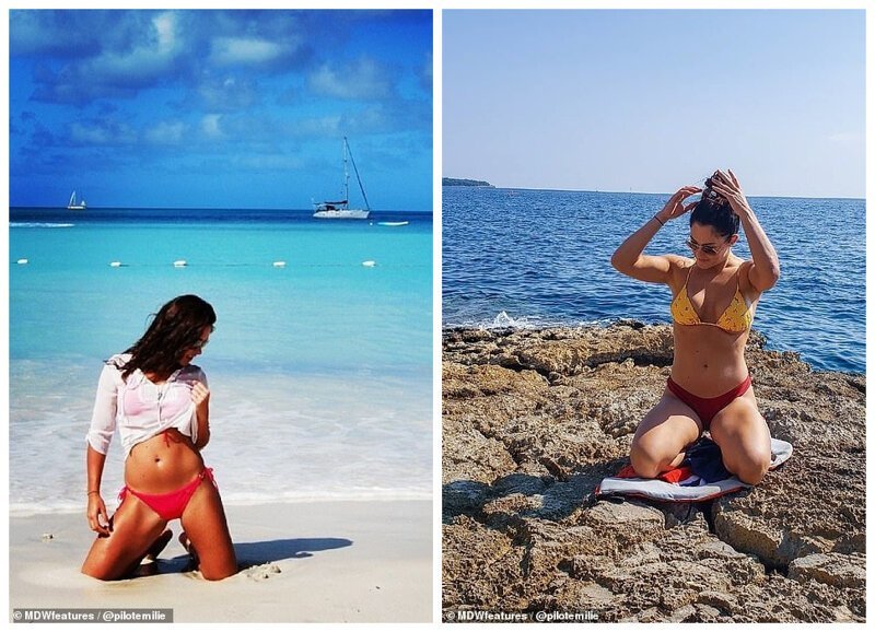 Эмили любит показывать фотографии из своих путешествий по миру. Вот она на пляже в Антигуа (слева) и в Хорватии (справа)