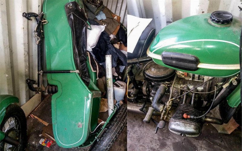 Мотоцикл "Урал" с коляской, простоявший 20 лет в контейнере