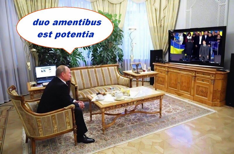   Duo amentibus potentia est   ( Два дебила - это сила )