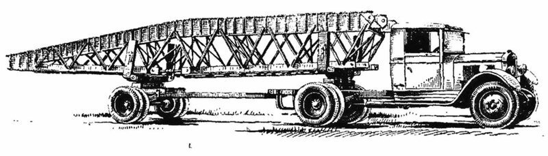 Эскиз седельного тягача ЗИС-5 с секцией металлического моста РММ-2