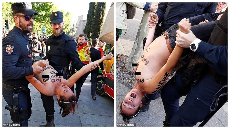 Испанские феминистки вышли с голой грудью против националистов