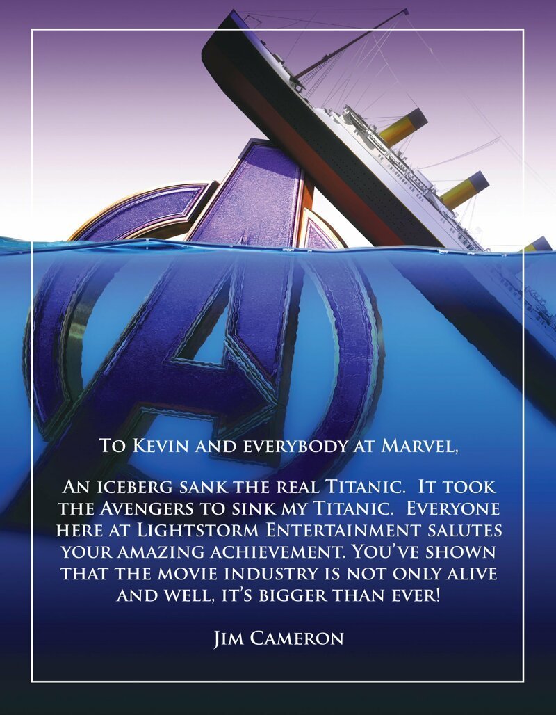 Джеймс Кэмерон забавно поздравил Marvel с победой «Мстителей» над «Титаником» в мировом прокате