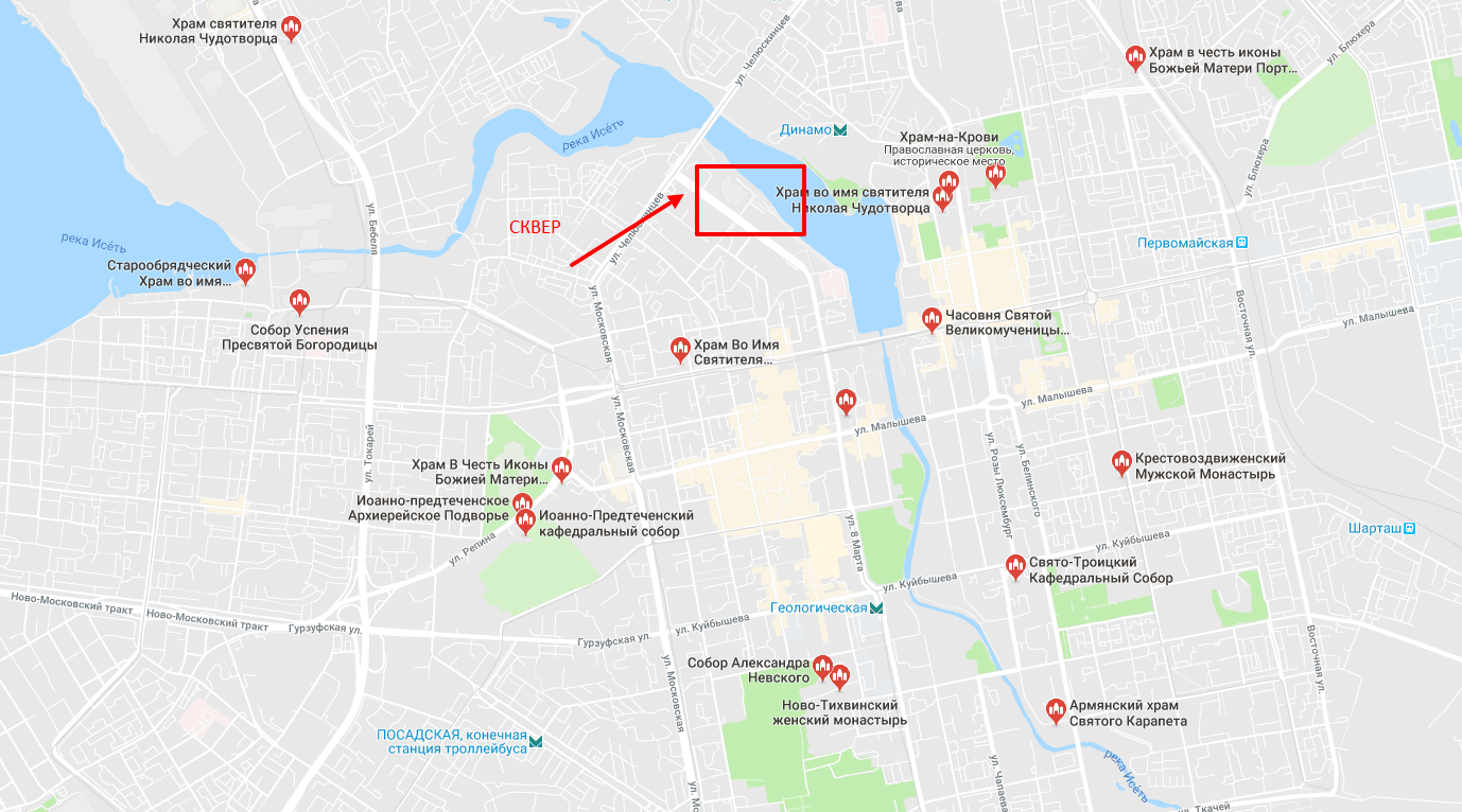 Церкви на карте Екатеринбурга