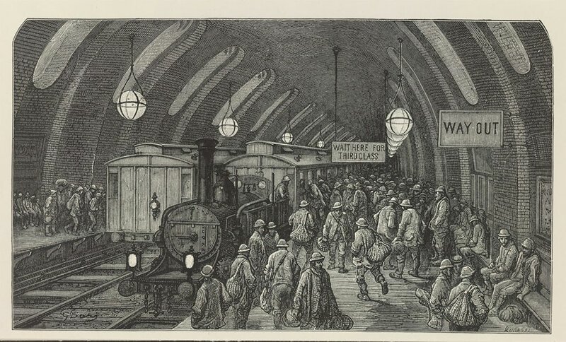 "Утренний рабочий поезд". Паровые поезда на станции "Гауэр-стрит" в подземке, открывшейся в 1863 году