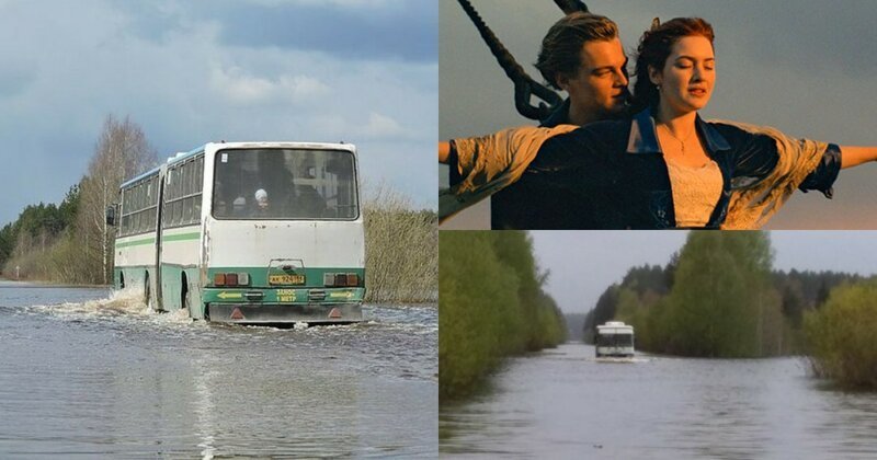 В Сыктывкаре автобус эпично "проплыл" по затопленной дороге под песню из фильма "Титаник"
