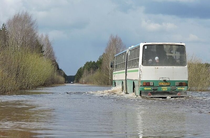 В Сыктывкаре автобус эпично "проплыл" по затопленной дороге под песню из фильма "Титаник"