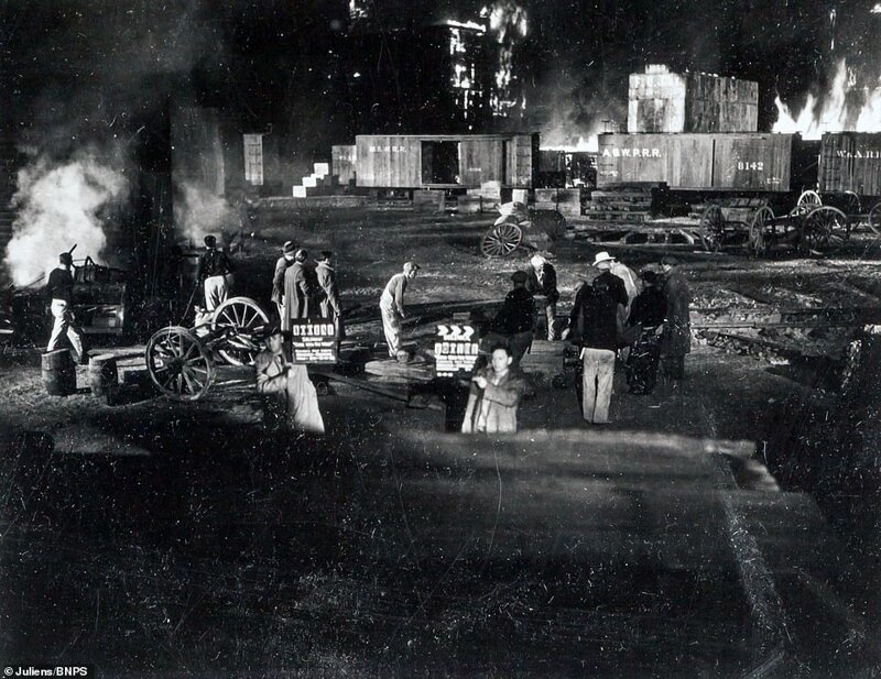 Съемка сцены пожара в Атланте во время Гражданской войны