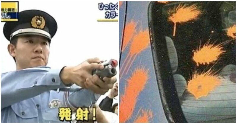 10. Японские полицейские стреляют краской в машины и людей, чтобы идентифицировать их. Так другие полицейские будут знать, кто преступник