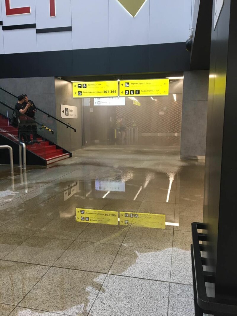 Терминал в Шереметьево затопило водой из-за микроволновки: видео
