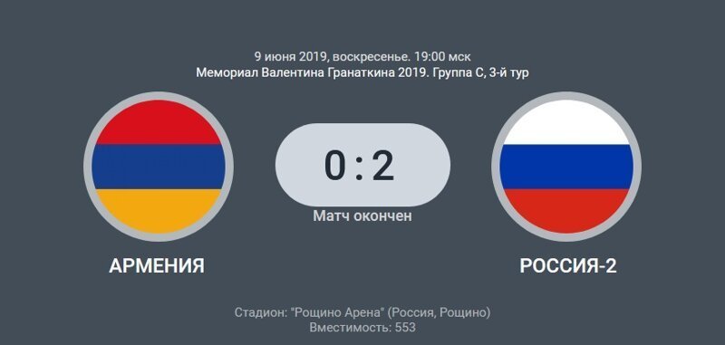 В другом матче игроки России-2, победившие Армению.