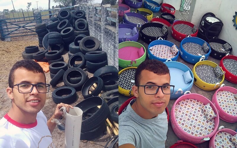 Бразилец превращает мусор в постели для животных