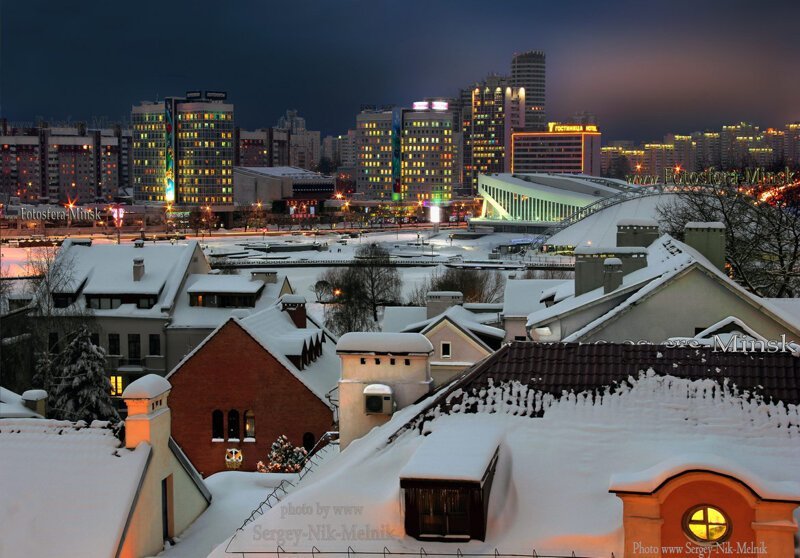  Вечернее фото Минска с высоты.  Cоприкосновение столетий. 