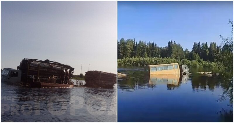 В Коми поплыл мост с грузовиками: видео
