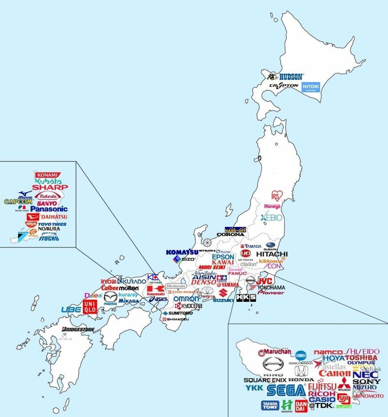 18. Карта знаменитых на весь мир компаний родом из Японии