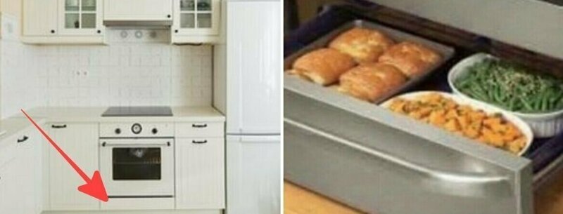 2. Ящик под духовкой нужен не для хранения посуды: там необходимо оставлять только что приготовленную еду, чтобы она не остыла