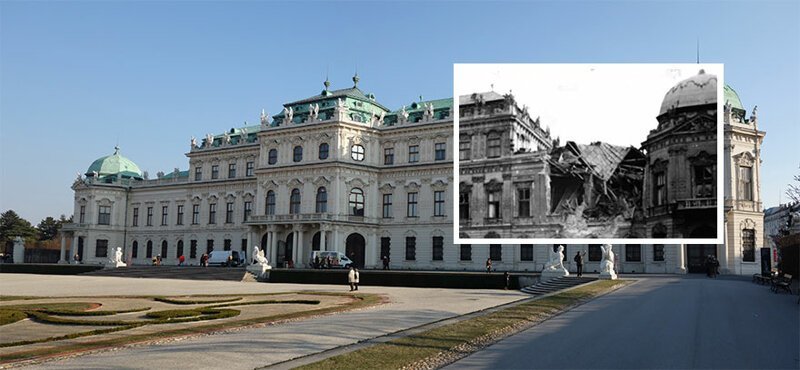 2. Дворцовый комплекс Бельведер, 1945 г. и 2015 г.